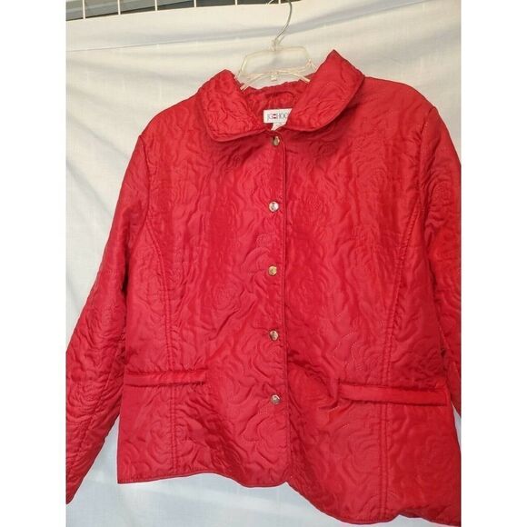 JG Hook Womens Red Lightweight Jacket Size XL Rose Pattern Snap Closure - Picture 5 of 10